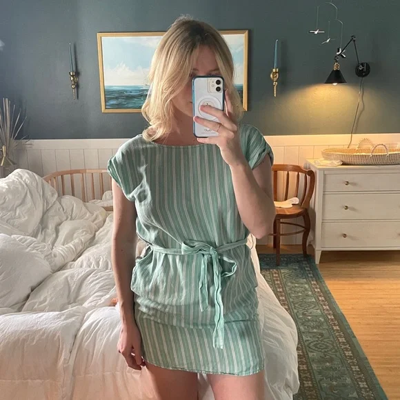 Mint Striped Mini Dress - Picture 1 of 4